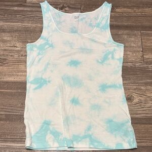 GAP Women's Aqua and White Tie-Dye Tank Top